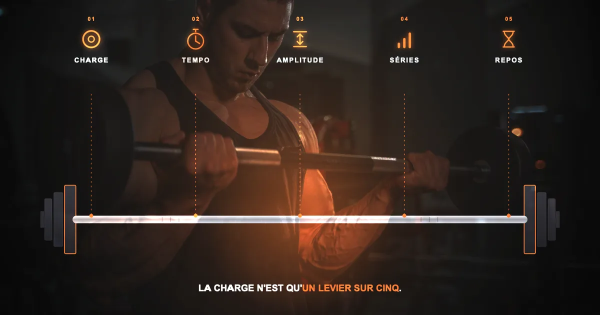 Les 5 leviers de la surcharge progressive en musculation : charge, volume, tempo, amplitude, densité